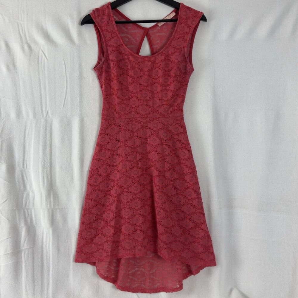 Malloy Sz S Rosey Floral Lace Dress Lined Fit & Flare Hi-Lo‎ Skater Sleeveless
